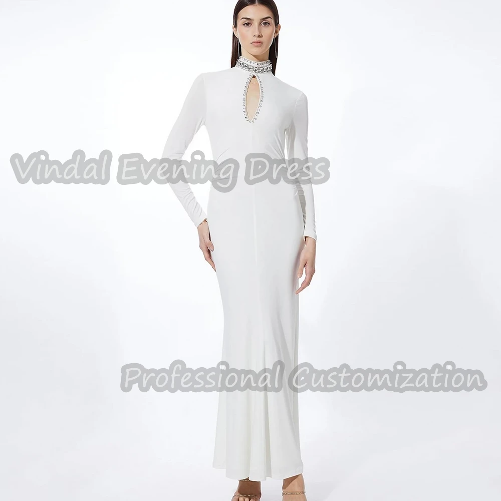 

Vindal Prom Dress O-Neck Ankle Length Party Mermaid Elegant Beaded luxurious Crepe Saudi Arabia Long Sleeves For Woman 2024