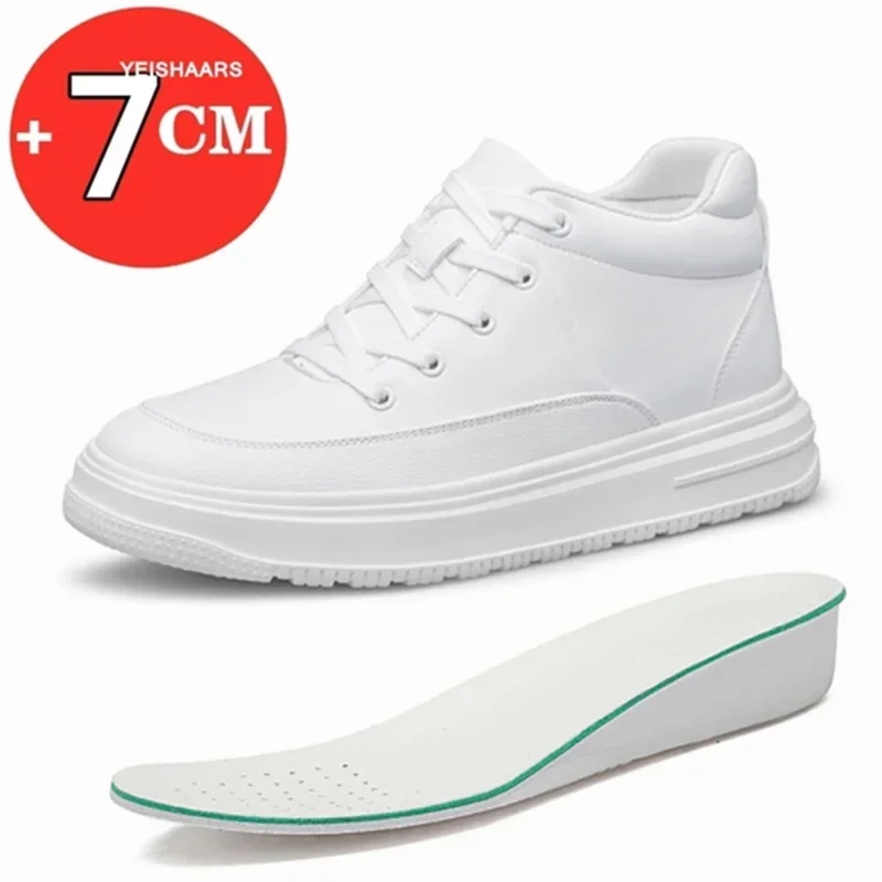 

Man lift sneakers brand elevator shoes for men hidden heels white shoes 7cm height increasing shoes men casual leather shoes