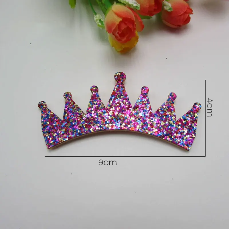 9x4cm 20pcs Kawaii Padded Glitter Crown Patches Appliques For Headdress Accessories Supplies DIY Craft Decoration