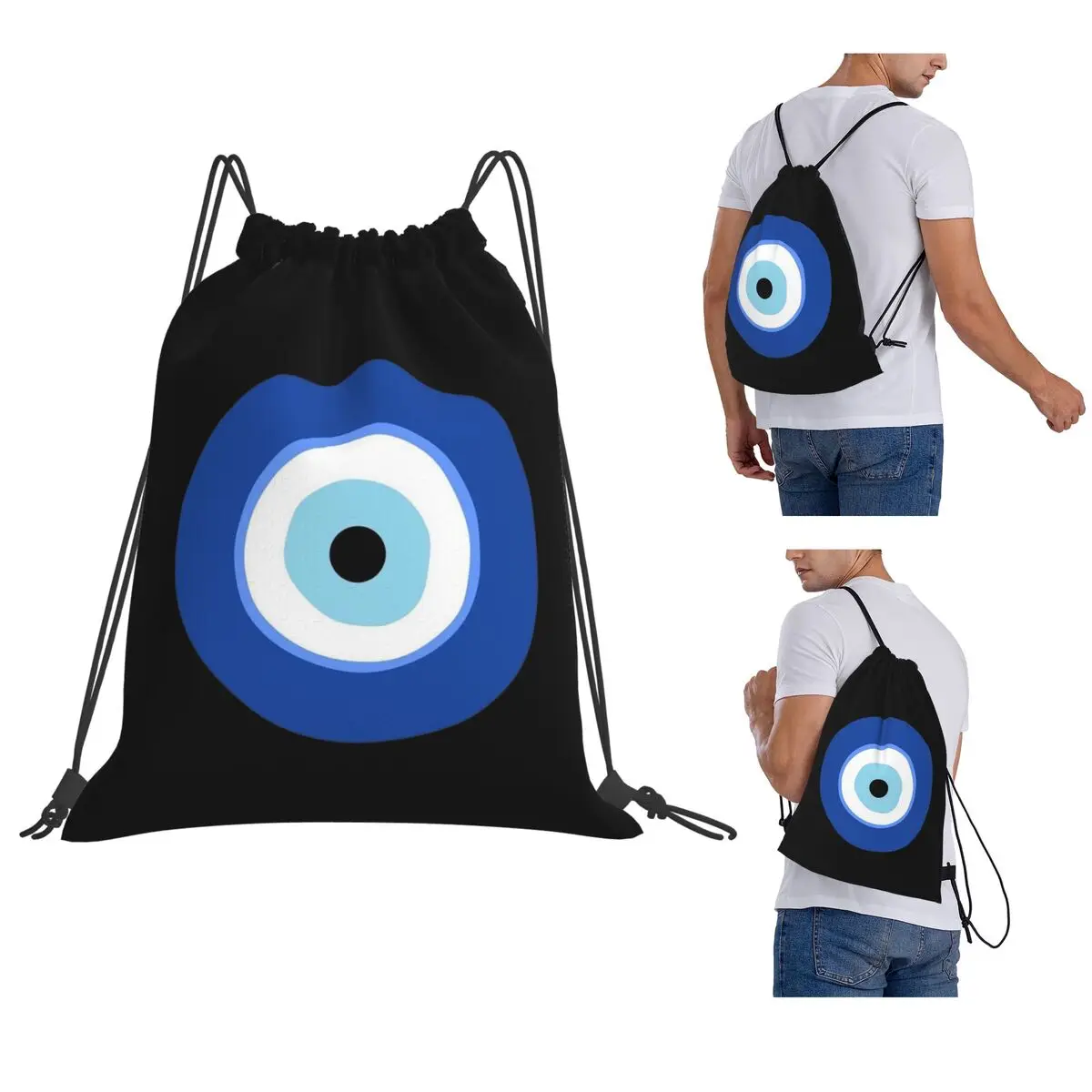 Greek Turkish Evil Eye Backpacks Casual Drawstring Bags Sports Bag Book Bags for Travel Students