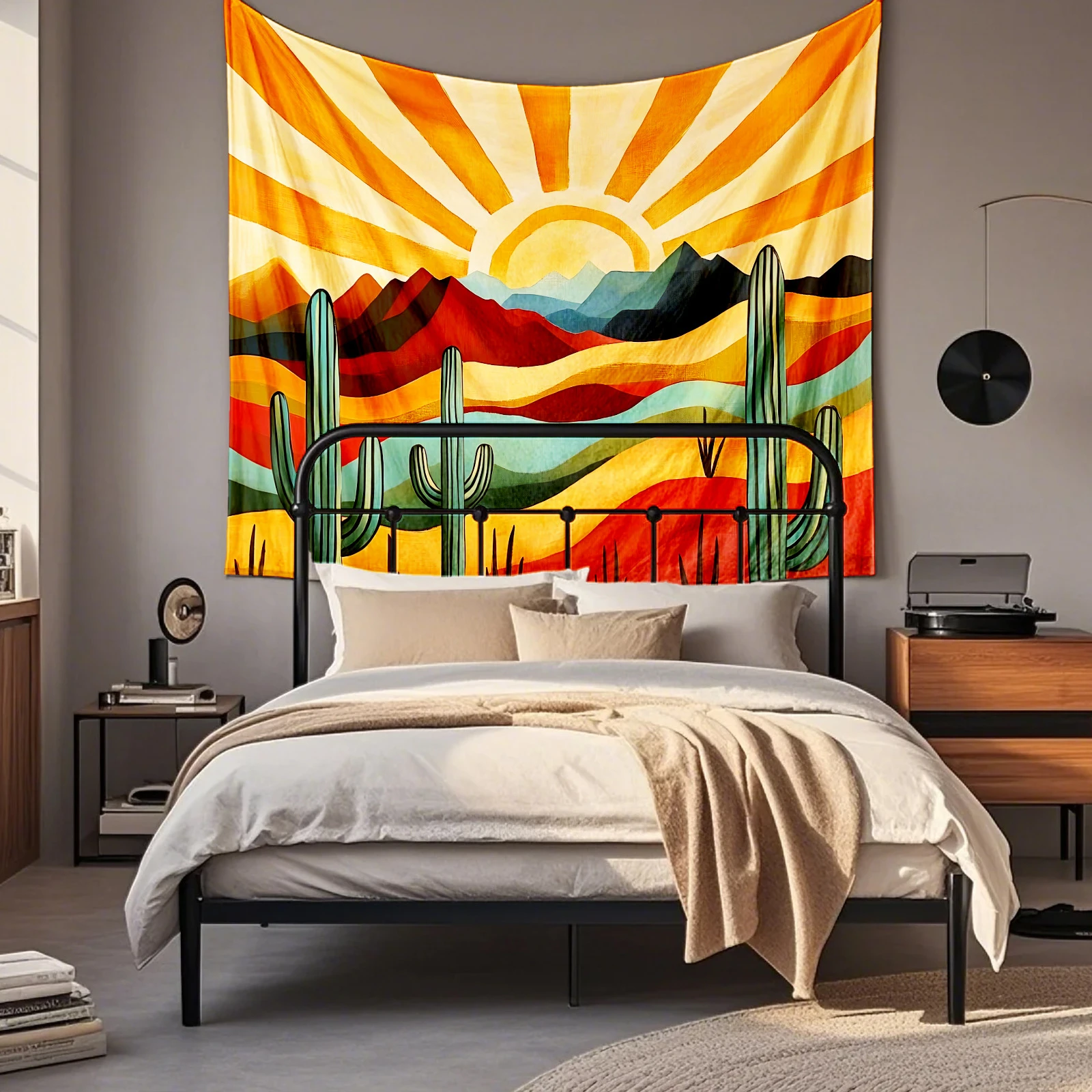 VIKAMA Desert & Cactus Tapestry Wall Hanging, Polyester Fabric Wall Art for Living Room Bedroom