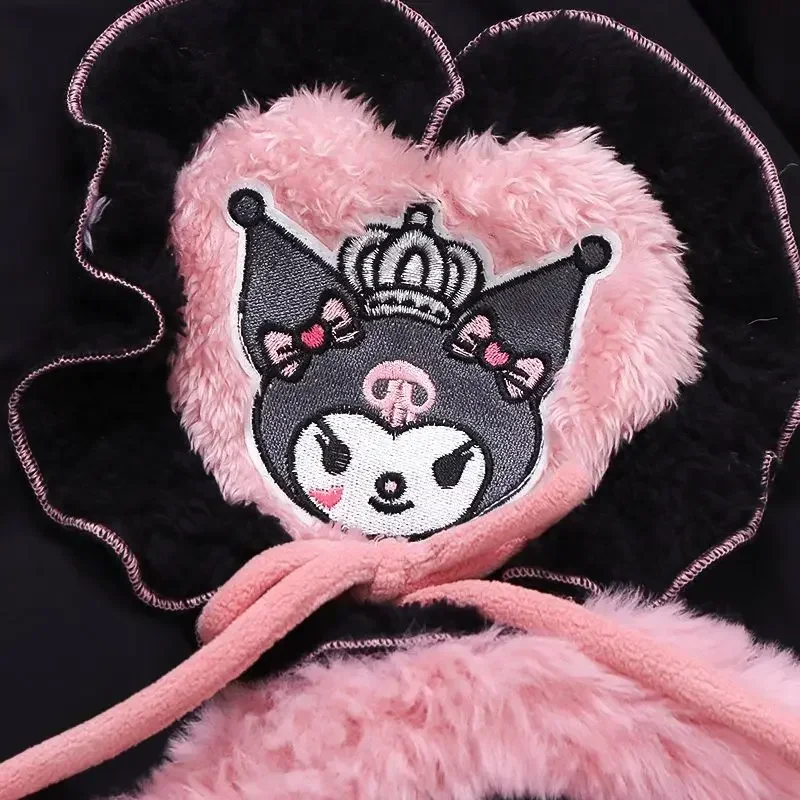 Kuromi Anime Sanrio Ins Kawaii moda abrigo polar cálido lindo dibujos animados algodón grueso bebé chaqueta de manga larga ropa regalos para chico