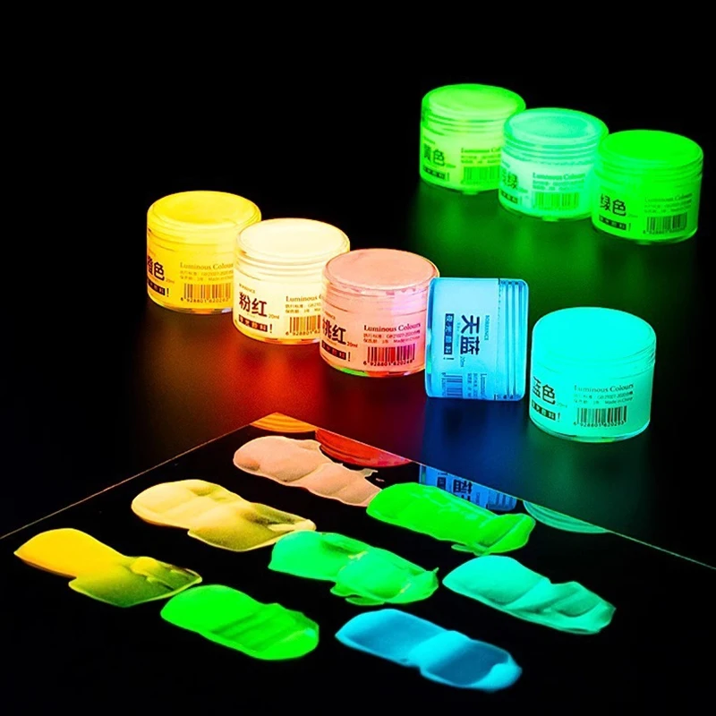 20ml/bottle Fluorescent Pigment Luminous Paint Glow In Dark Acrylic Paints Set Hand Painted DIY Textile Festival Party Supplies