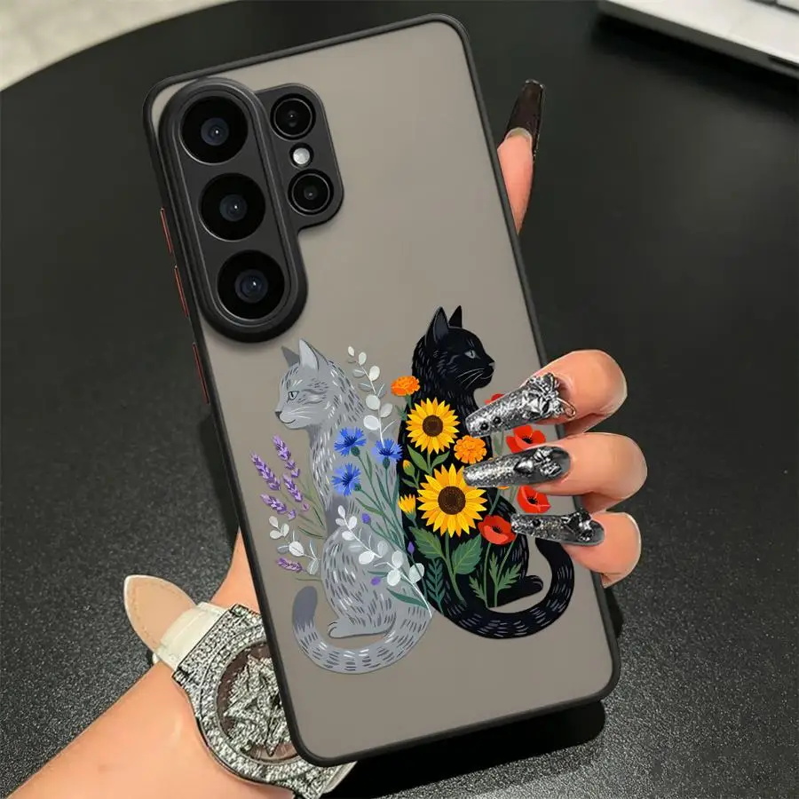 Case for Samsung Galaxy S26 S21 S25 Ultra Note 20 Ultra 10+ S24 Plus S20 FE S23 FE S22 Funda Back Phone Cover Floral Cats