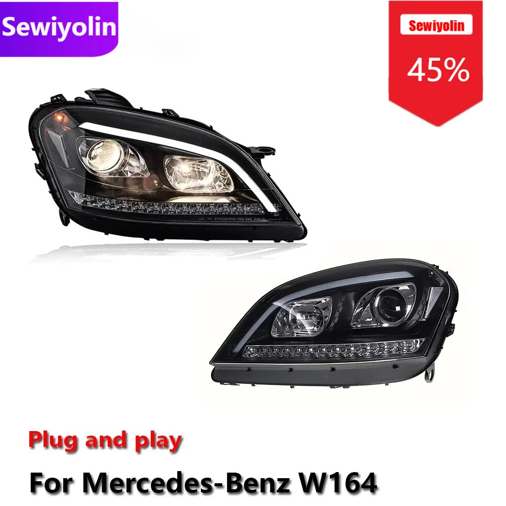 

Sewiyolin автомобильные светодиодные фары DRL в сборе для Benz W164 2005-2008, противотуманные фары DRL, стоп-сигнал поворота, Plug and Play