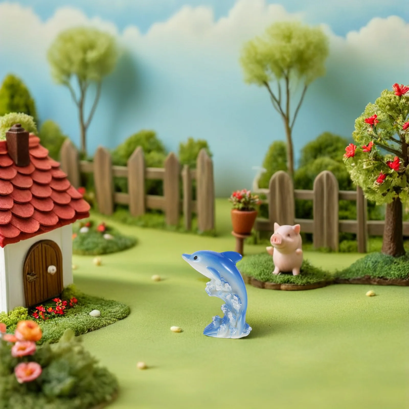7개 미니 레진 돌고래 해양 동물 상세 디자인 수족관 요정 정원 컵케이크 장식 돌고래 케이크 토퍼