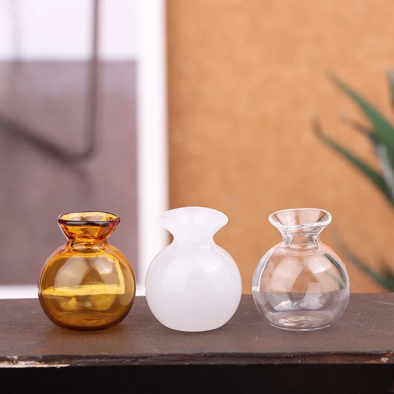 Cute Dry Flower Glass Vase Ornaments Miniature Dollhouse Glass Vase Mini Flower Vase For DollHouse Furniture Decora Accessories