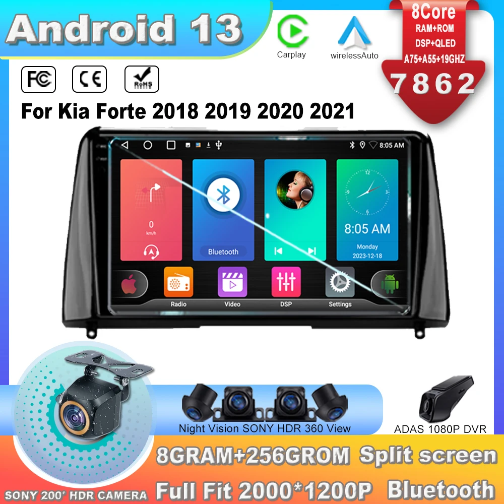 For Kia Forte 2018 2019 2020 2021 Android13 Car Radio Multimedia Car MonitorScreen TV Vehicle Navigation Stereo Radio 4G 7862CPU