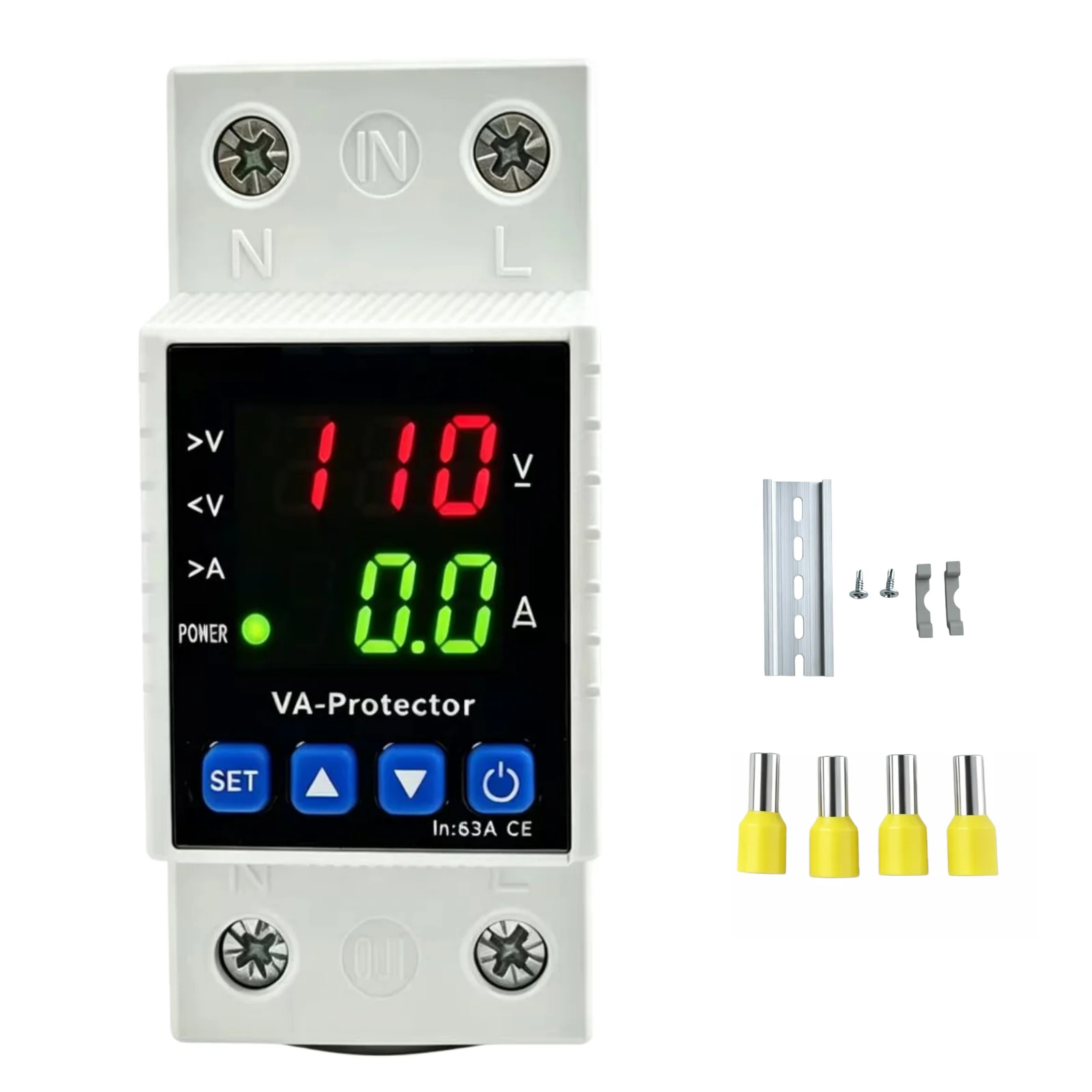 110V 220V Over and Under Voltage Protector Current Voltage Adjustable Breaker 120V 240V High Low Voltage Cut Off 1-63A
