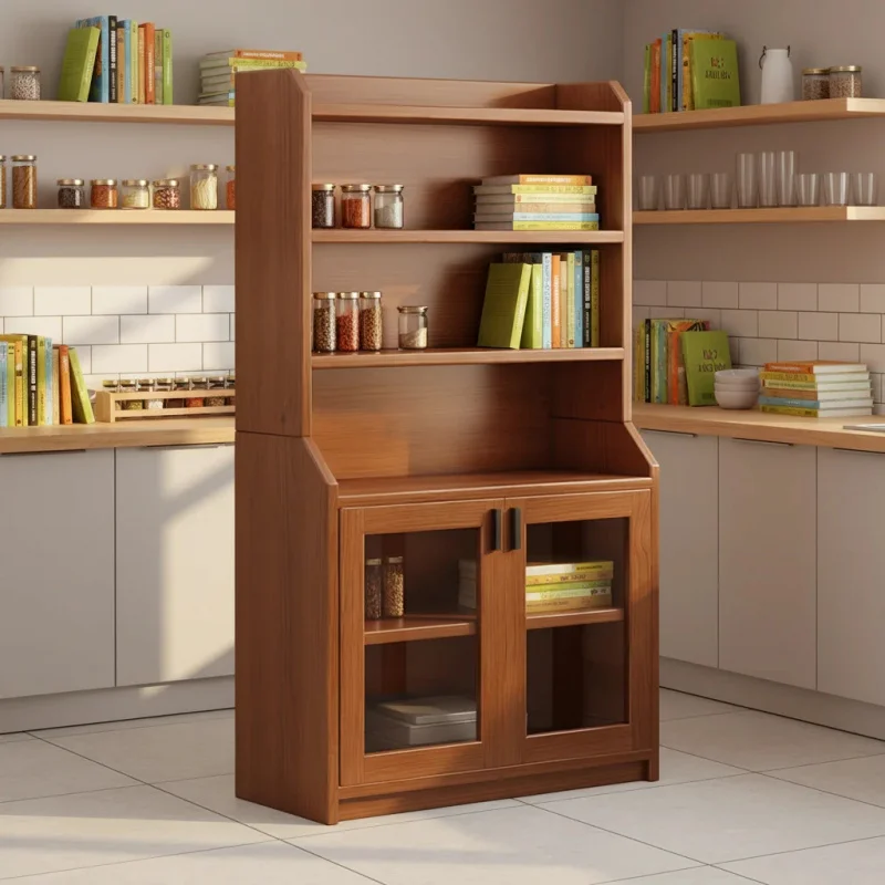custom.Solid Wood Cabinet with Medieval Style Multi-Layer Storage Floor-Standing Display Cabinet Kitchen Made China