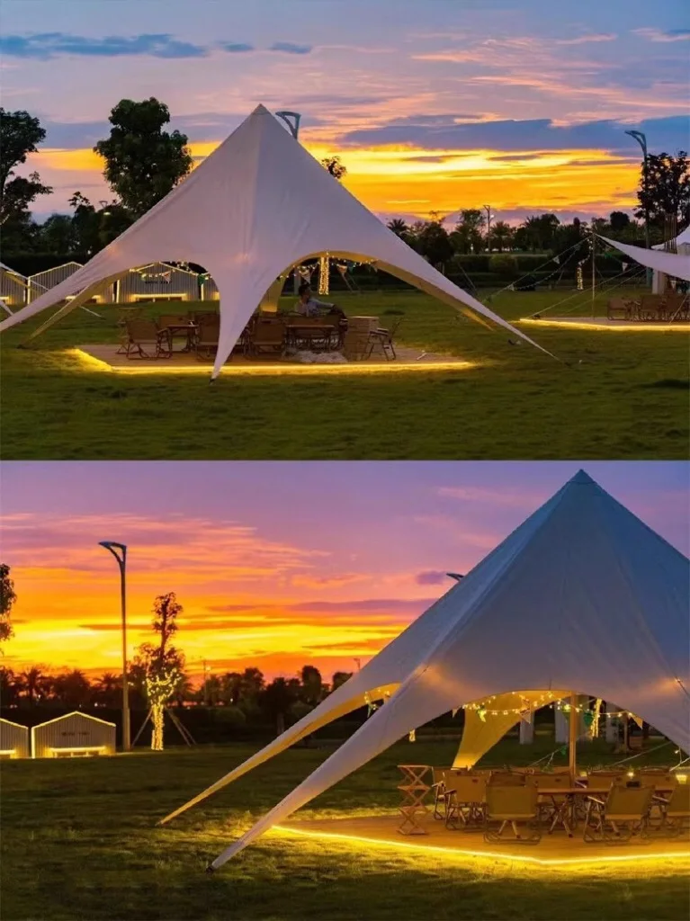 Outdoor FourSeason Canopy Camping Large Sunshade Waterproof Quick Automatic Opening SinglePeak Shelter Tent Polyester For