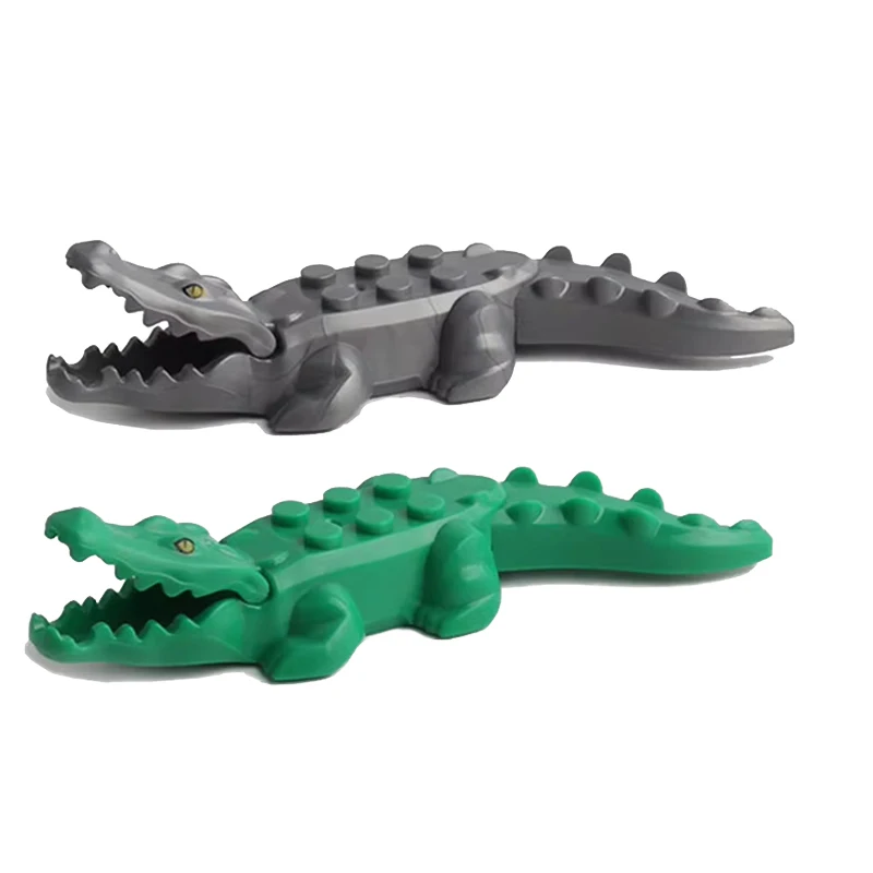 MOC Bauernhof Zoo Tier Bausteine Krokodil Shark Delphin Schimpanse Kuh Leopard Lernspiel Zubehör Ziegel Kinder Spielzeug