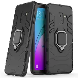 For Samsung Galaxy A8 2018 Phone Case, Silicone TPU and Hard PC Luxury Armor Shockproof Metal Ring Holder Cover Casing