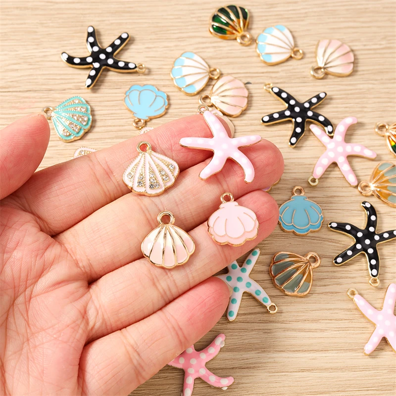 10 Stück gemischte Meereslebewesen-Anhänger, emaillierte Seestern- und Muschelanhänger für die Schmuckherstellung, Halsketten, Ohrringe, DIY-Bastelzubehör – Detail 2