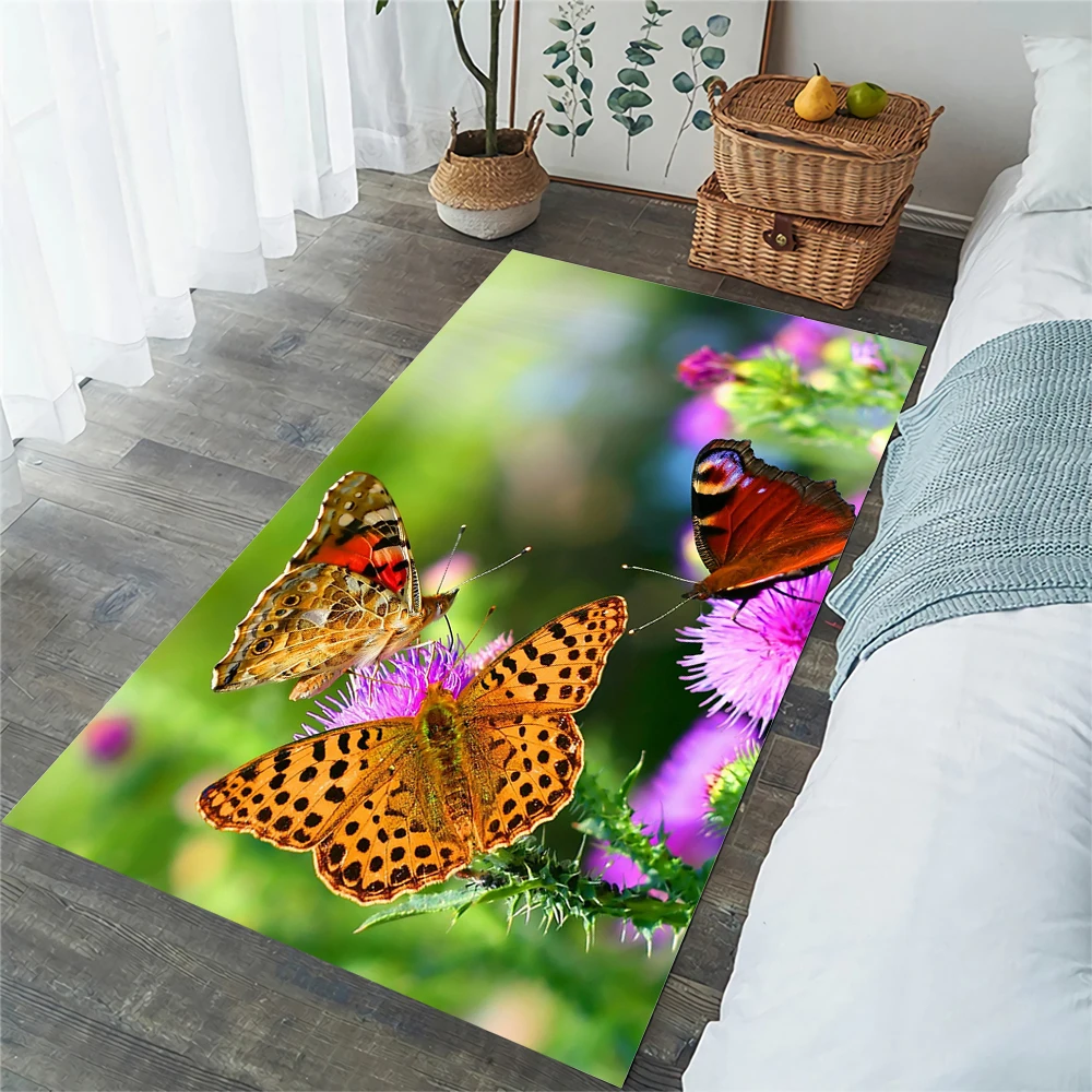 CLOOCL Fashion Carpets Fresh Flowers Butterfly Art 3D Printed Floor Mats Carpets for Living Room Area Rugs Non-slip Kitchen Mat