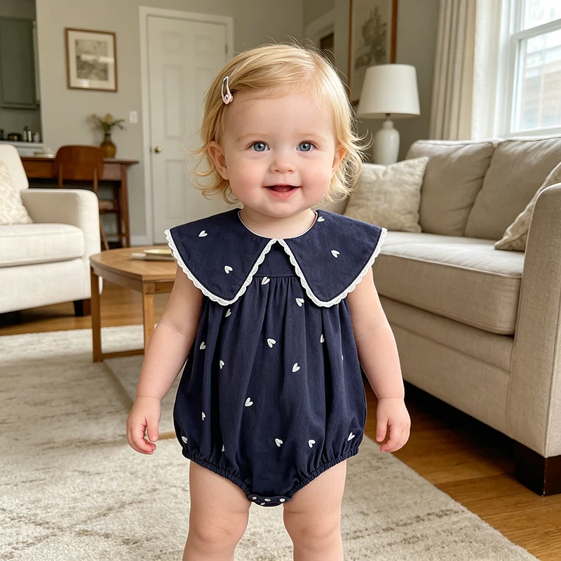 2026 Neuer Sommer Neugeborenen Baby Mädchen Strampler 0-24M Baby Mädchen Kleidung Ärmellos Baumwolle Herz-Print Baby Mädchen Einteiler