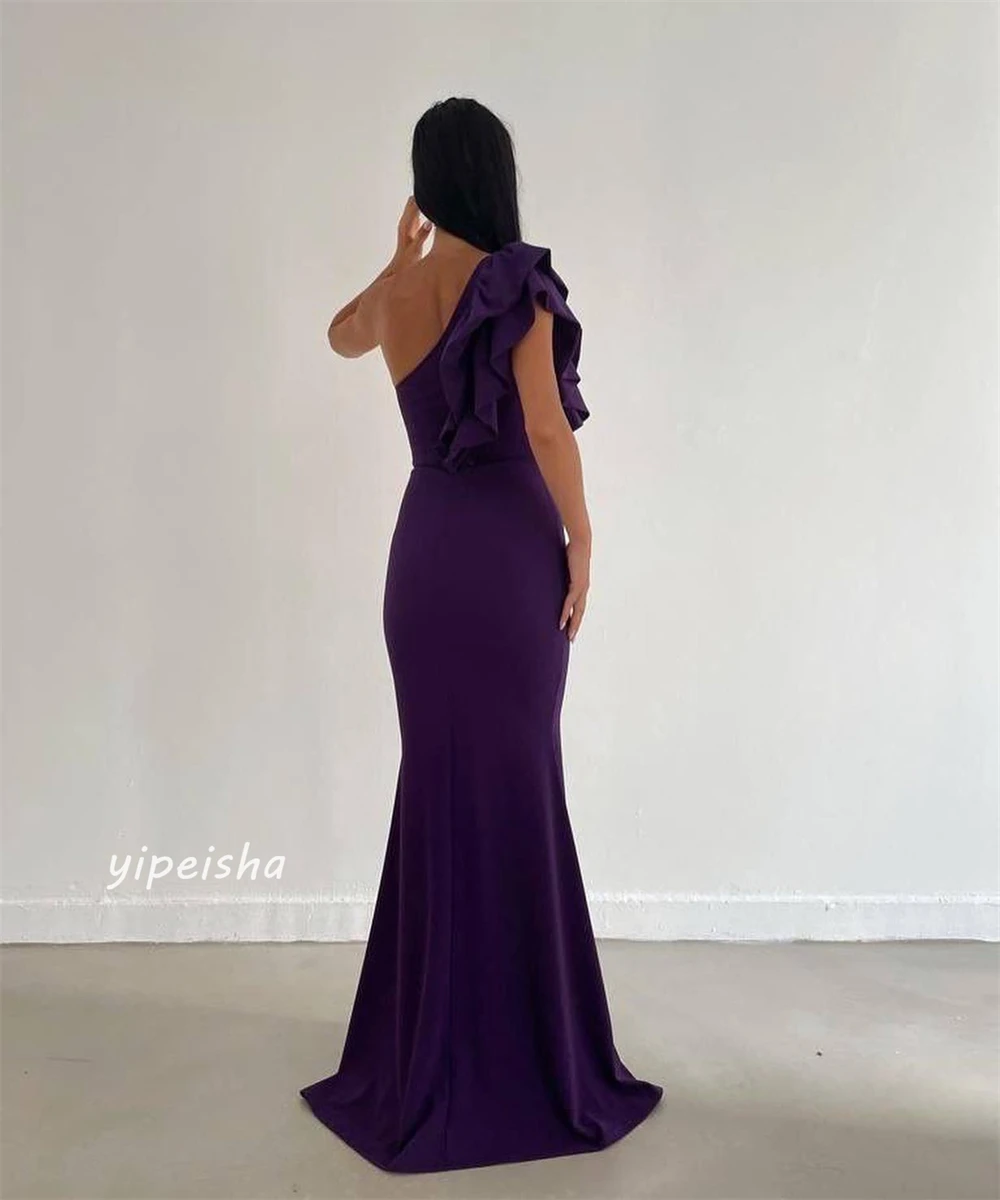 Jersey Ruched Birthday Mermaid One-shoulder Bespoke Occasion Gown Long Dresses