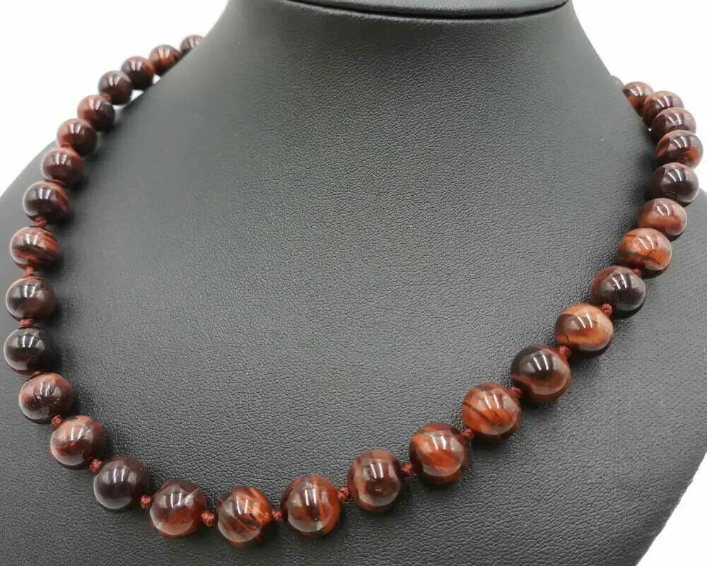 

18" Natural 12mm Red Tiger's Eye Gems Round Beads Necklace