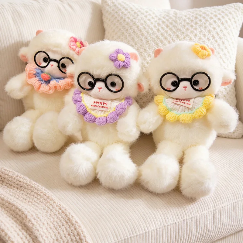 Pink Sheep Plush Toy Purple Yellow Floral Crown Styles 30cm Cuddly Stuffed Doll for Sofa Display Spring Gift Choice