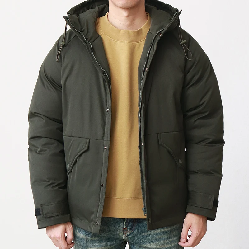 3702# Winter New American Retro Long Sleeved Hooded Down Cargo Jacket for Men\'s Thickened Loose Casual Cotton-padded Parka