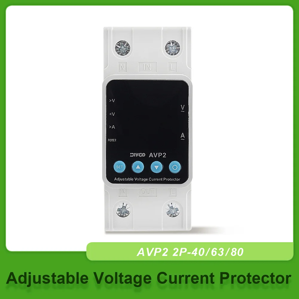 Adjustable Voltage Current Protector Over Under Voltage Over Current Protective Device Digital Display 40/63/80A Din Rail Type