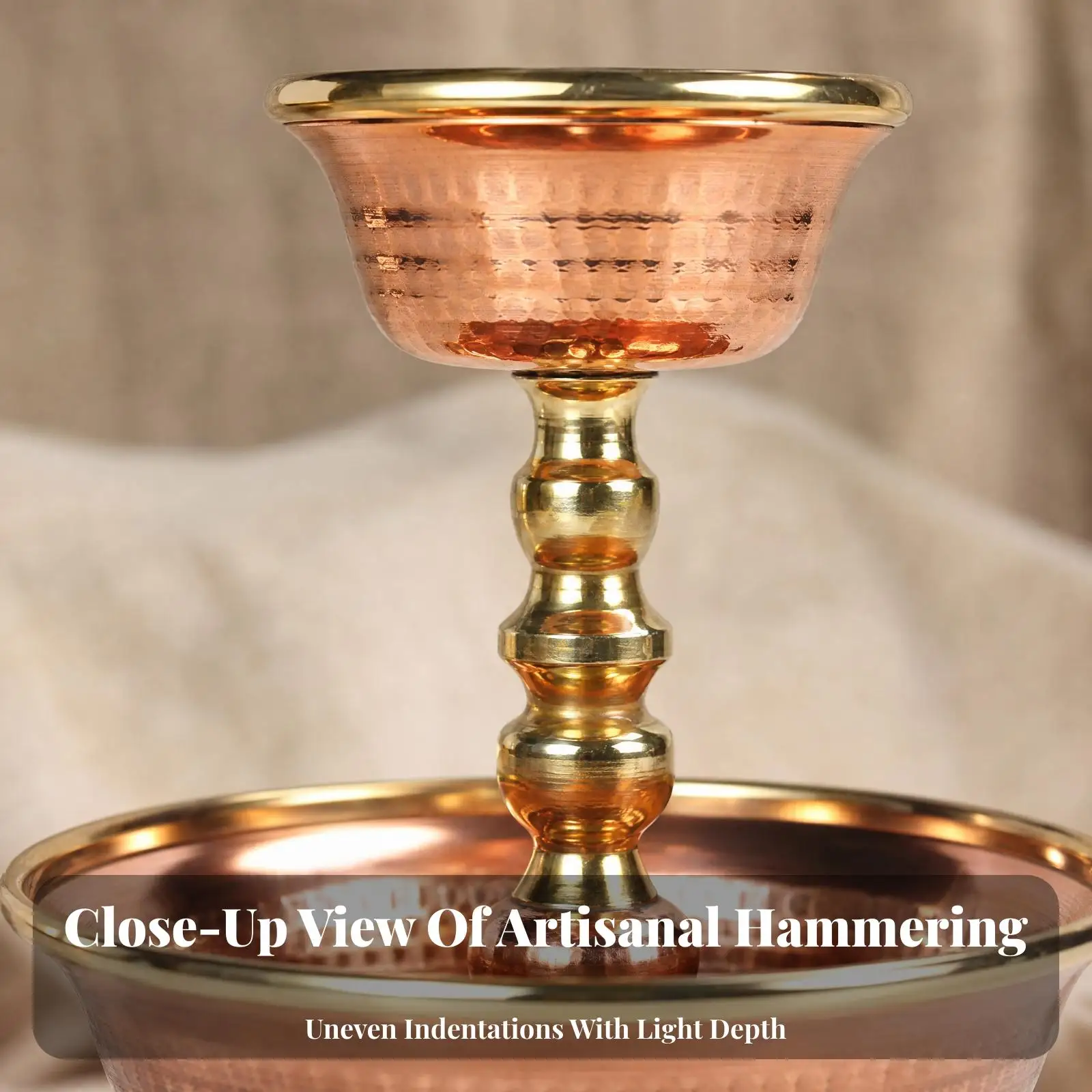 Red Copper Decorative Pedestal Ritual Vessel Offering Cup with Layered Silhouette for Meditation Home Tabletop Art