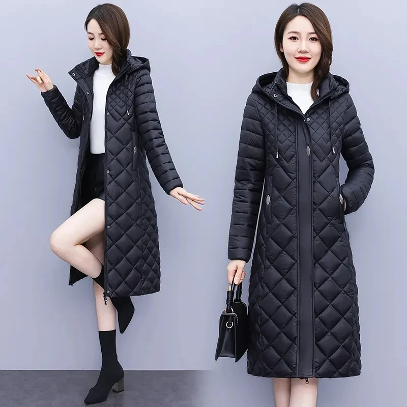 

2024 Winter Women Outwear Parka Super Long Warm Windproof Zipper Cotton Coat With Stand-Up Collar Hat detachable Jackets Female