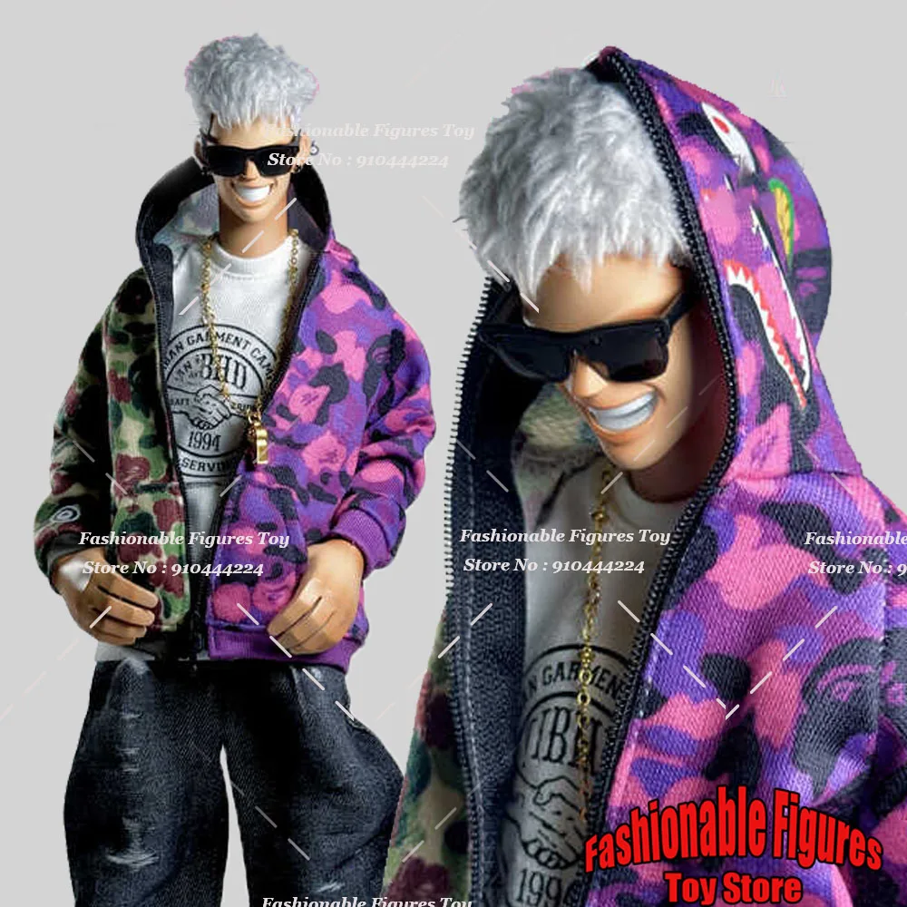 

2 Color 1/6 Men Soldier Jacket Trend Spliced Printed Zipper Hooded Coat Clothes Accessory Fit 12Inch Action Figure Model Dolls