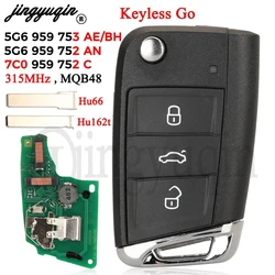 jingyuqin Keyless Go 315MHz Flip Remote Key MQB48 Chip For VW Volkswagen Polo Crafter Tiguan 5G6 959 752 AN / 5G6 959 753 AE/ BH