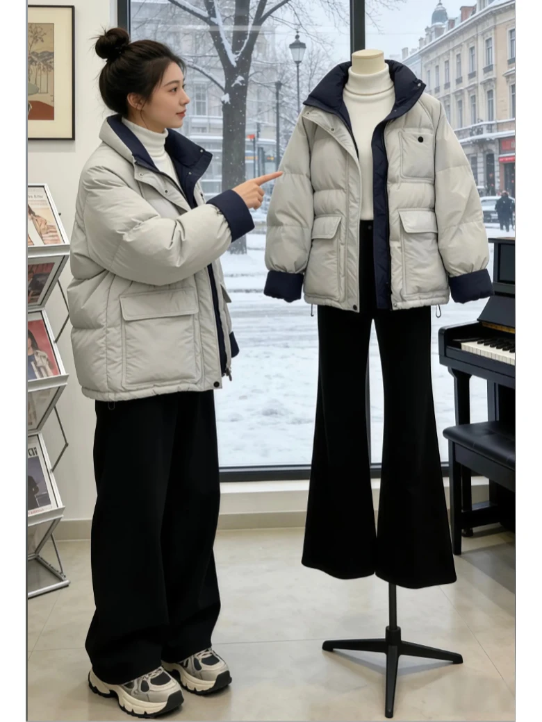 

Корейский свободный утягивающий хлопковый джет, женская зимняя теплая повседневная верхняя одежда с воротником-стойкой