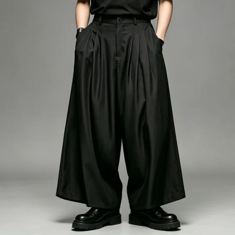 New men's pants in dark style, high-waisted wide-leg skirt-pants, loose casual trousers, dress pants, pants A34