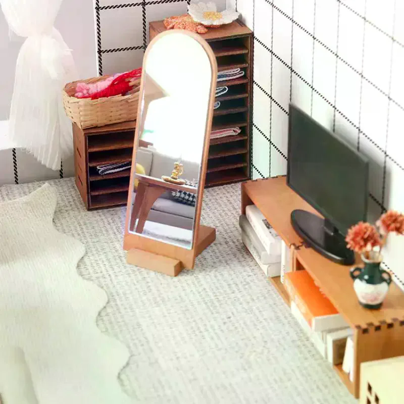 1/12 casa delle bambole in legno specchio a figura intera modello mobili per casa delle bambole ornamento casa delle bambole accessori per decorazioni micro scena