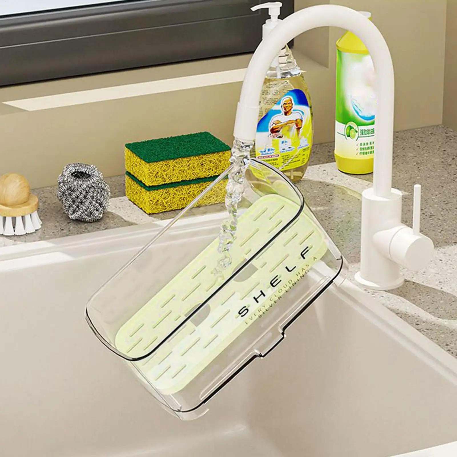 

Кухонная сливная полка со съемной сливной пластиной. Организация раковины. Держатель для хранения губок, тряпок и стальной шерсти.