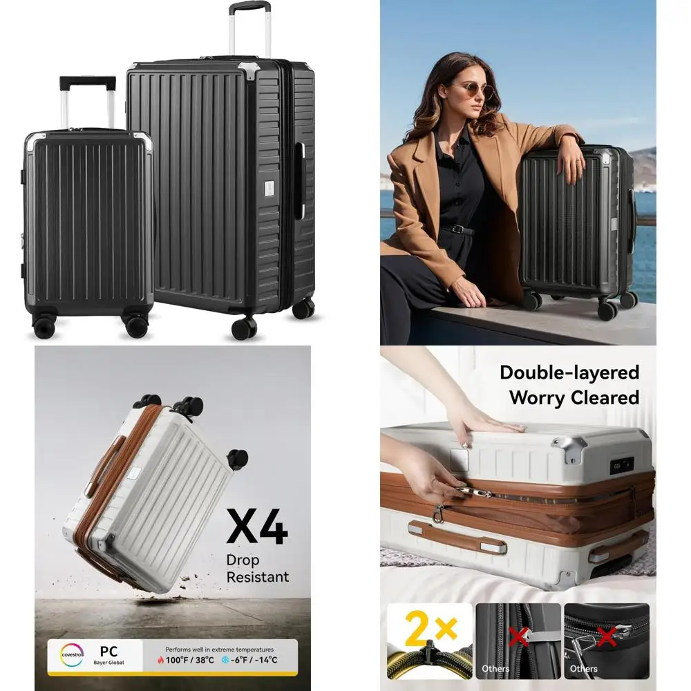 

наборы ручной клади luggex, состоящие из 2 предметов с вращающимися колесами, расширяемые чемоданы из поликарбоната с твердым корпусом, угольный металлик