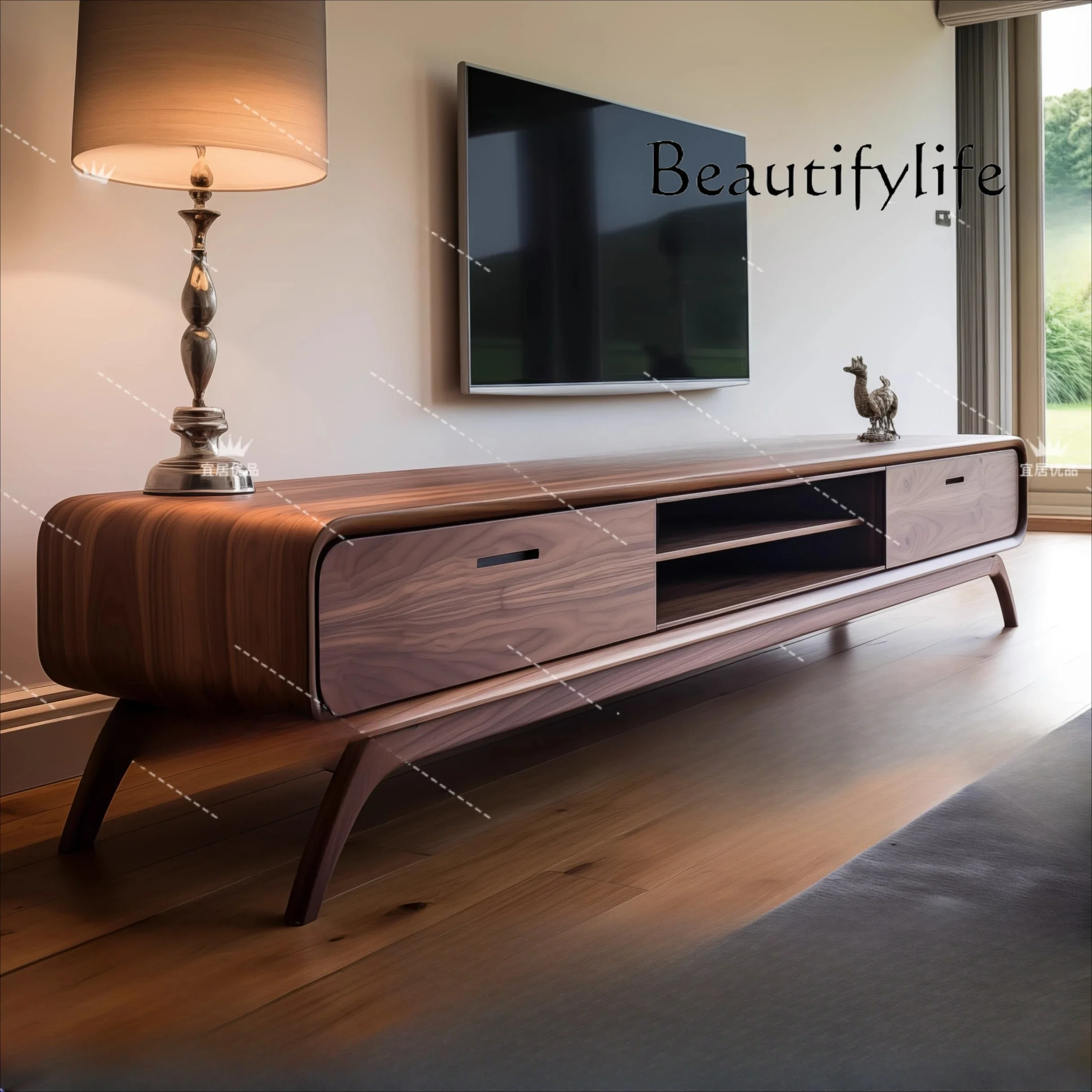 

North American black walnut solid wood TV cabinet modern small apartment living room home TV floor cabinet