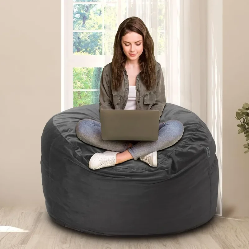 Bean Bag Chair 3Ft Luxurious Velvet Ultra Soft Fur with High-Rebound Memory Foam for Adults Plush Lazy Sofa (Grey)