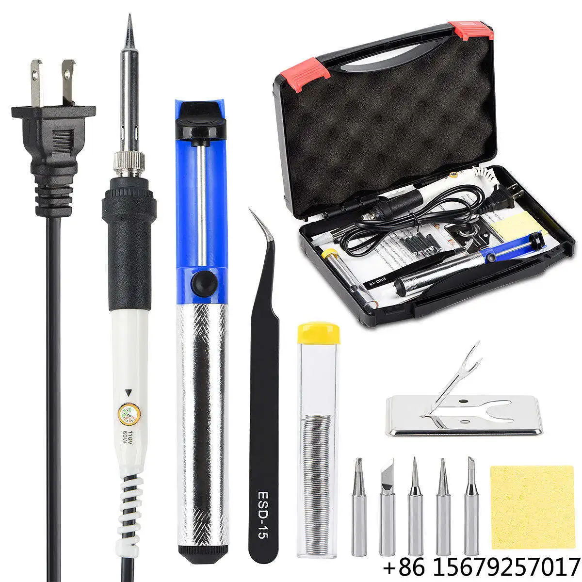 Soldering Iron Kit Set OEM/ODM 60W 110V Adjustable Temperature Welding with Hard Case 200-480C