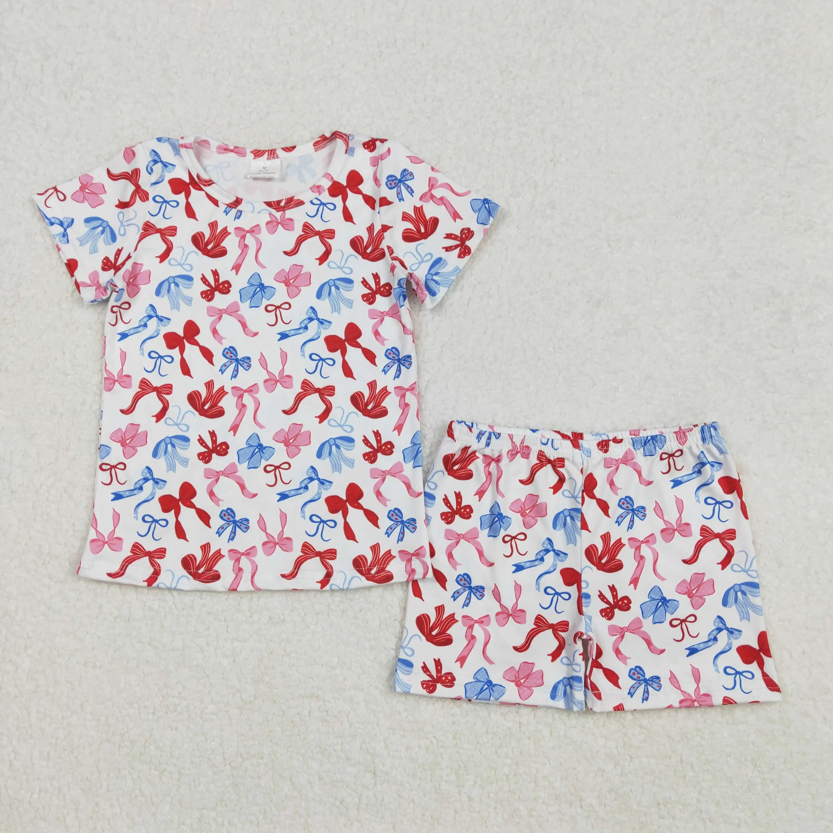 

Western Fashion Toddler Baby Girls 4th Of July Bows Shirts Shorts Sets Wholesale Boutique Children Clothing Suit