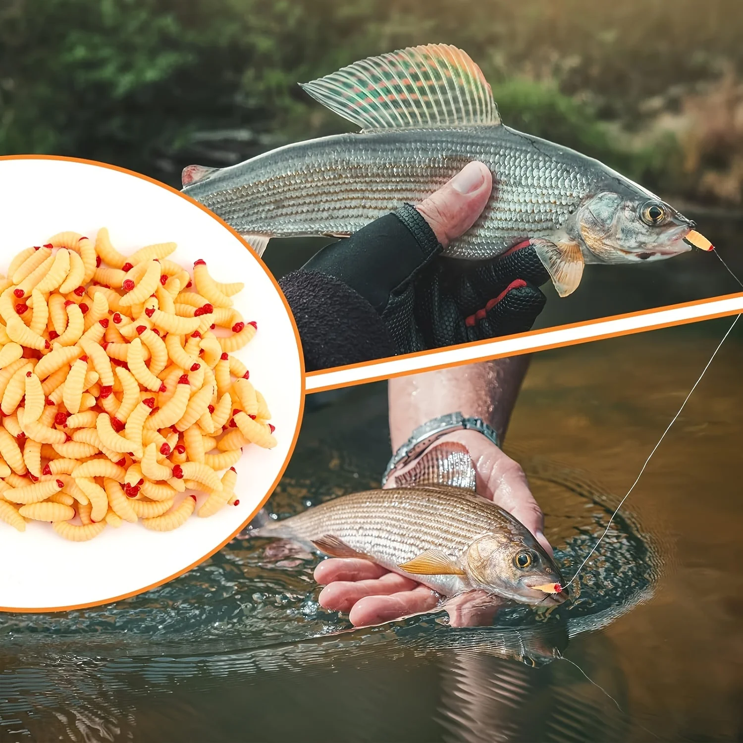 10pcs Soft Maggot Baits with hook Fake Bread Worms for Fishing Lures for Artificial Wax Worms Gross Plastic Worms for Freshwater