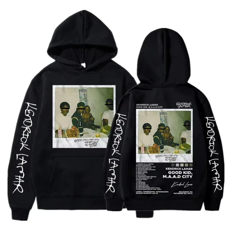 Hip Hop Men Women's Hoodie Rapper Kendrick Lamar Good Kid Album Graphic Printed Hooded Sweatshirts Fashion Pocket Streetwear