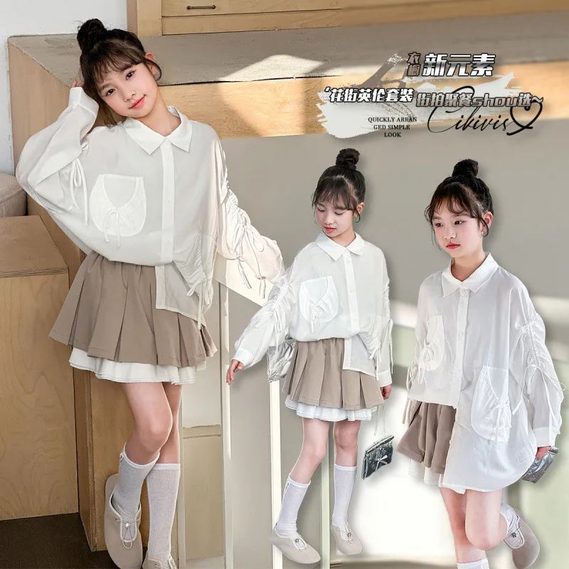 

Белая свободная рубашка с длинными рукавами для девочек для ранней осени. Подходит для девочек 7-14 лет. Солнцезащитная рубашка от солнца спины до школы.