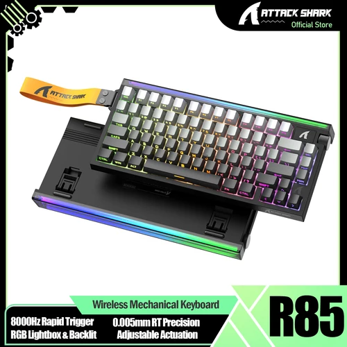 Imagen 1 del producto ATTACK SHARK R85 HE Teclado de disparo rápido RGB de 8000 Hz, teclado para juegos con cable de precisión RT de 0,005 mm, interruptor magnético de efecto Hall