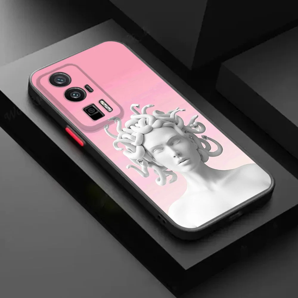 Phone Case For Xiaomi Poco X4 C51 C50 C40 M5 X5 X3 F3 13 14 Medusa David Statue Art Redmi 13C A1 A2 K40 Black Translucent Cover