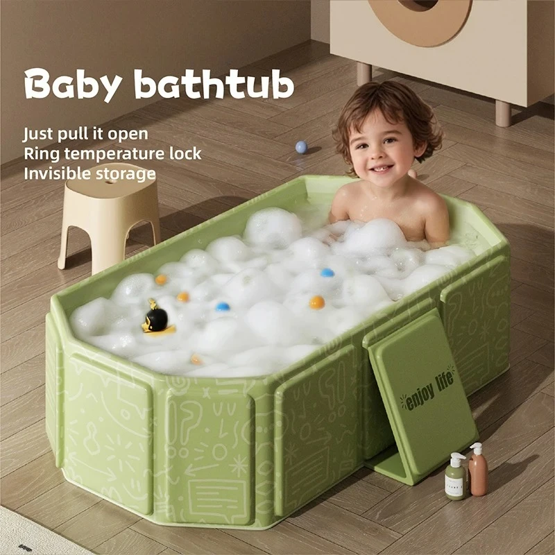 Foldable Baby Bathtub Portable Thick Kids Bath Tub Collapsible Infant Bathing Tub Sit Lie Thermal Insulation Travel Storage