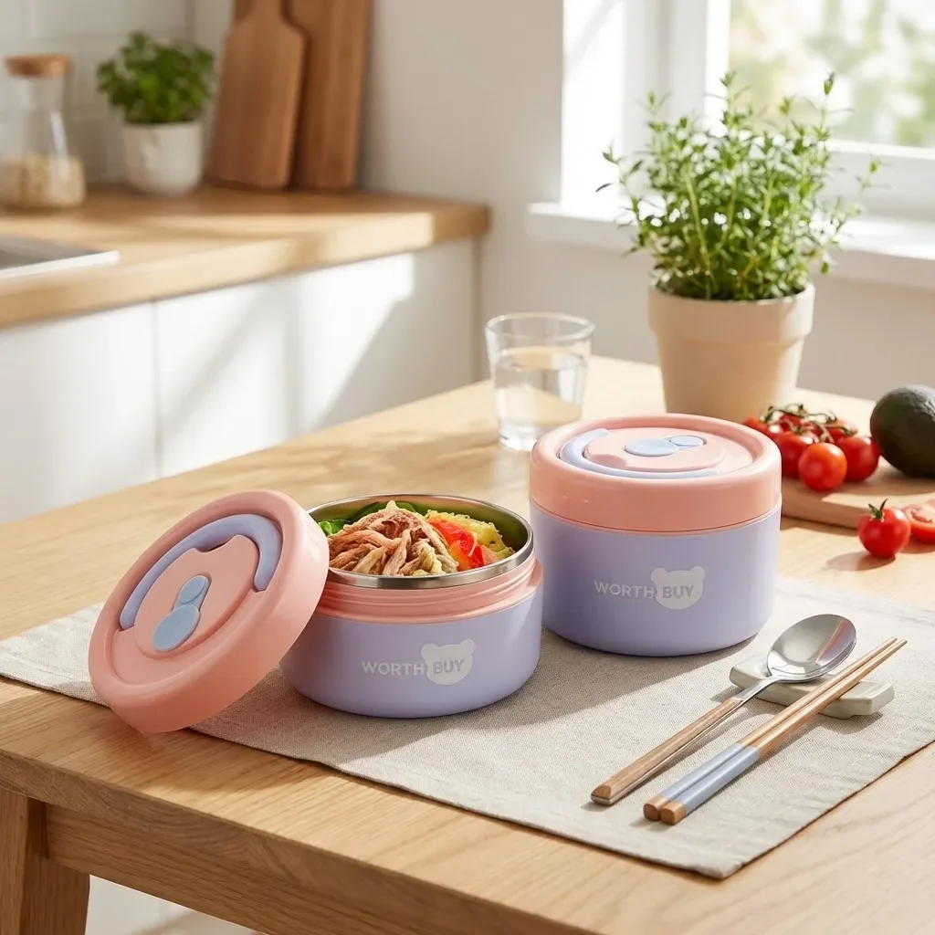 304 Stainless Steel Thermal Lunch Box With Handle Kids Students Portable Insulated Food Container For Hot And Cold Food Heatable