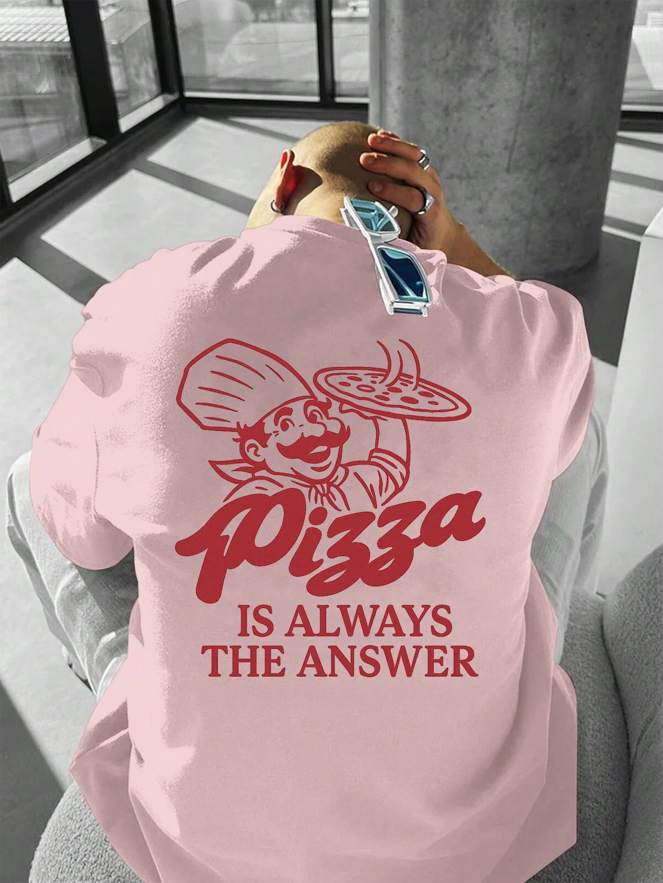 �Pizza ist immer die Antwort“ Grafik-T-Shirt für Männer und Frauen, lustiges Essen, Streetwear, ästhetisch, lässig, Baumwolle, kurzärmelig – Detail 4