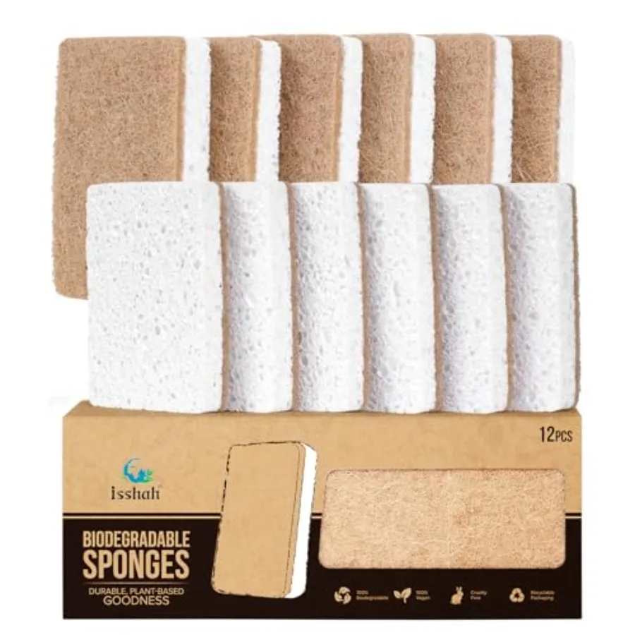 Plant-Based Kitchen Sponges - FSC Certified and PETA Approved, Natural, Eco-Friendly, Biodegradable Sisal Hemp Sponges for Dish