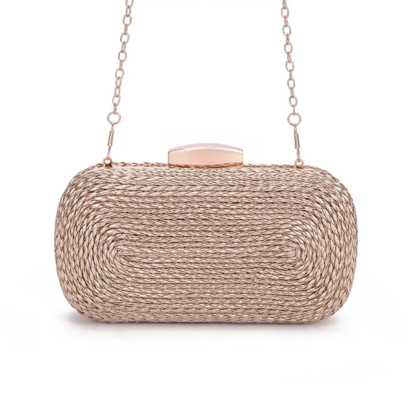 PU Woven Women\'s Handbag Single Shoulder Chain Woven Dinner Bag Crossbody Makeup Box Rose Gold Leather Purses Gold Clutch Bags