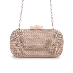 PU Woven Women's Handbag Single Shoulder Chain Woven Dinner Bag Crossbody Makeup Box Rose Gold Leather Purses Gold Clutch Bags