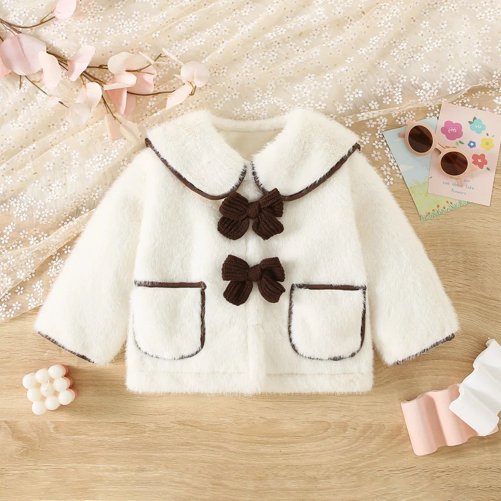 

Autumn And Winter New Sweet Bow Baby Girl Coat, Korean Style Children'S Long Sleeved Clothes For Babies Aged 9 Months To 3 Years